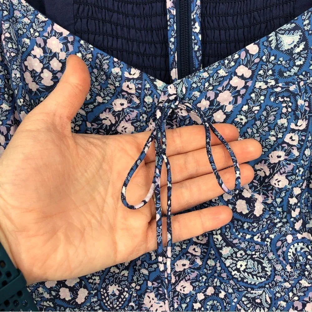 J. Crew Liberty Fabric Sweetheart Long Sleeve Mini Dress Blue Size‎ 4